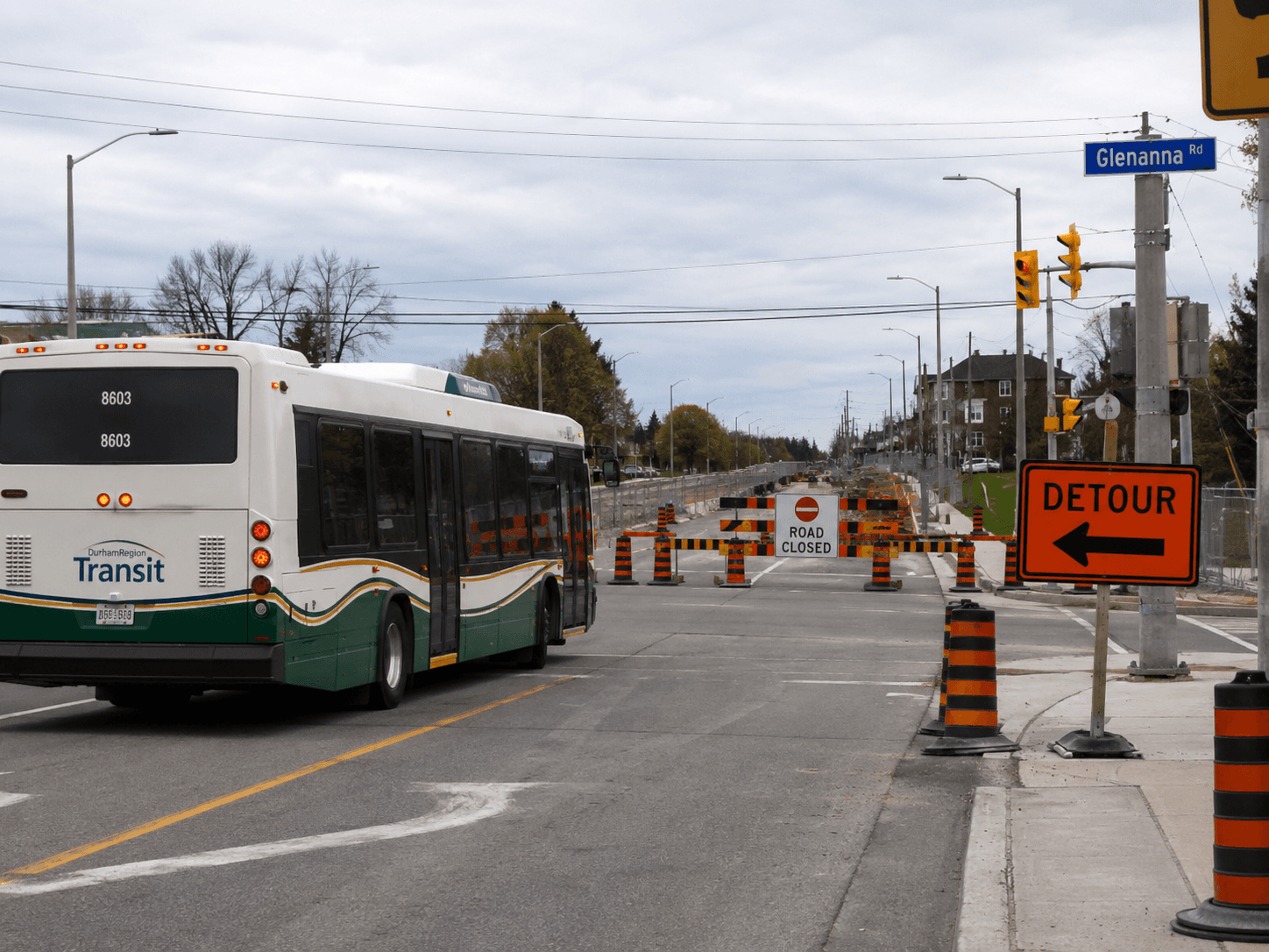 Durham Region Transit says several Pickering routes will detour because of a Glenanna Road closure between Kingston Road and Pickering Parkway.