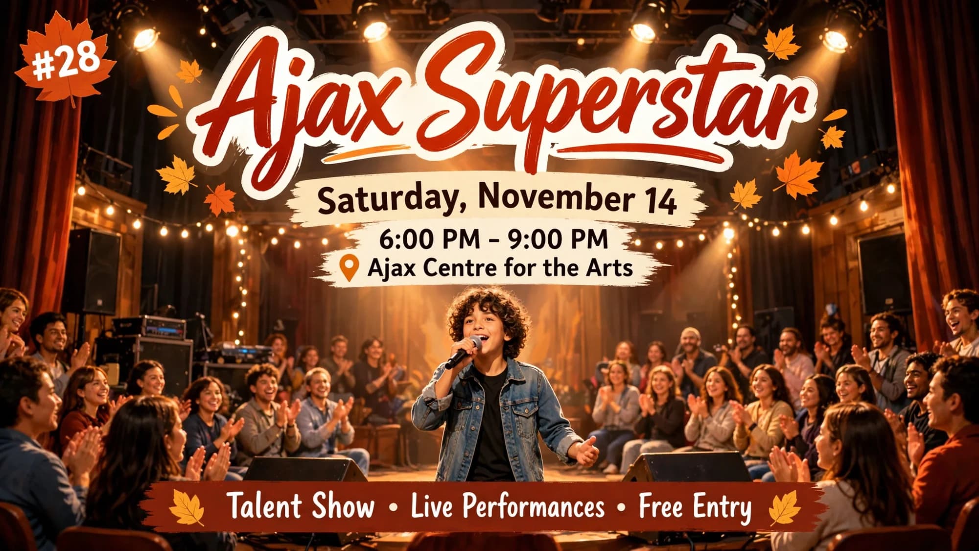 Ajax Superstar poster: a young singer performing on a theatre stage